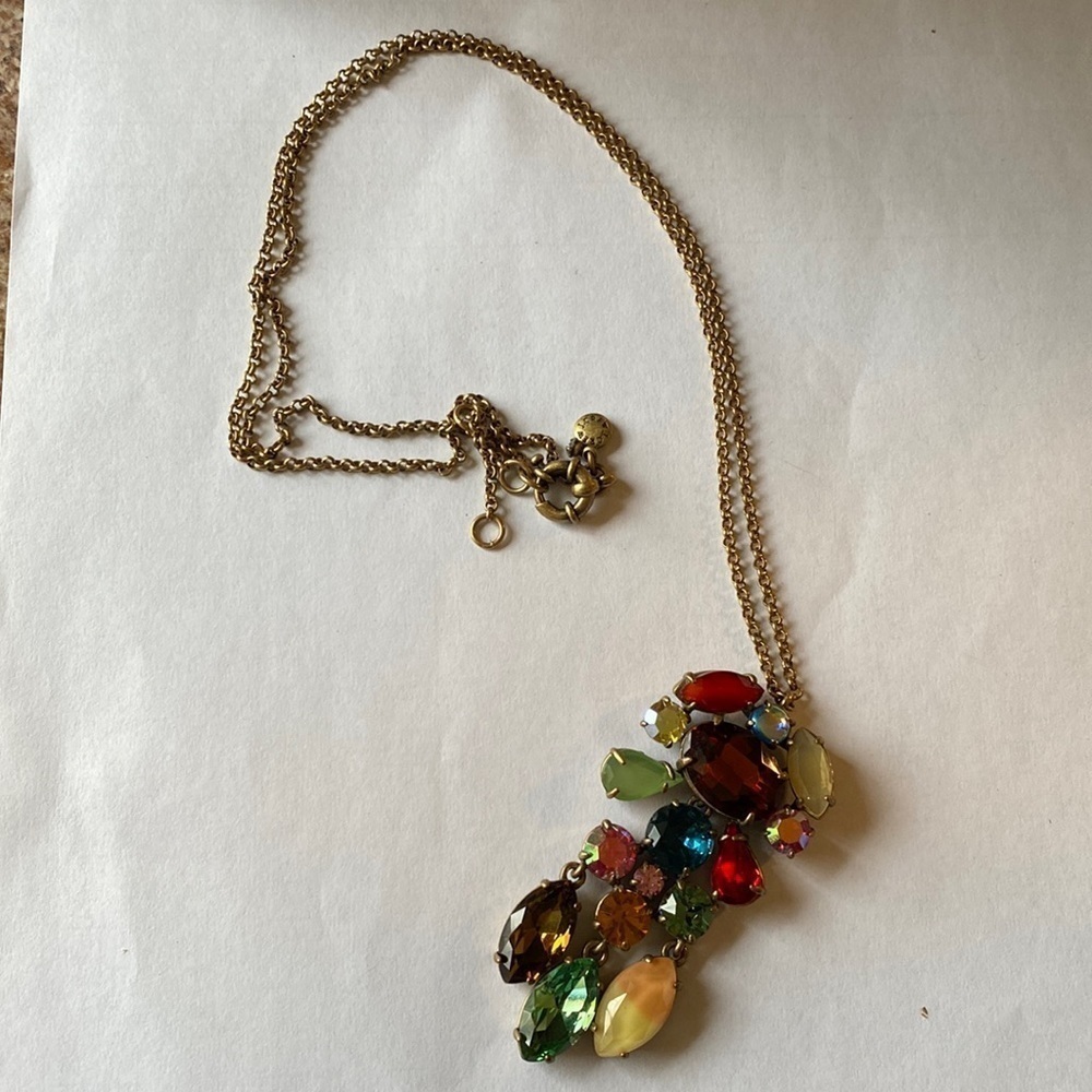 J. Crew Art Deco retro style gold and multicolored crystal statement necklace - Picture 2 of 5